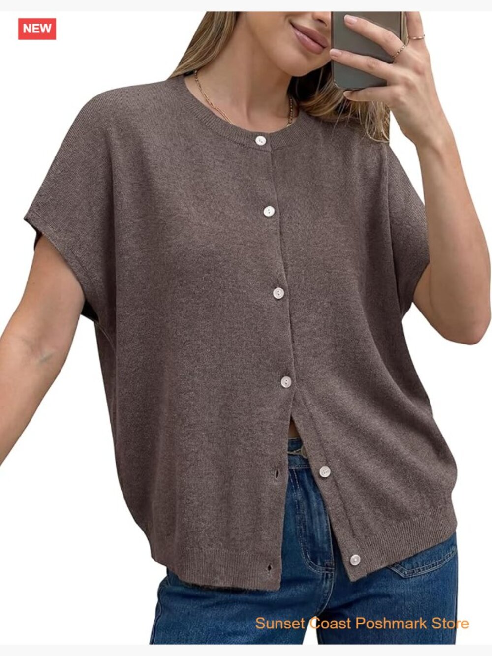 Women's Wool Blend Oversized Lightweight Cardigan Short Sleeve Summer Sweater